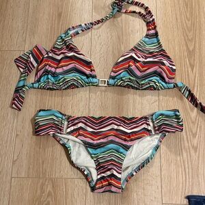 Rampage Multicolor Chevron Bikini Bottom with Turquoise Trim & Silver Accents